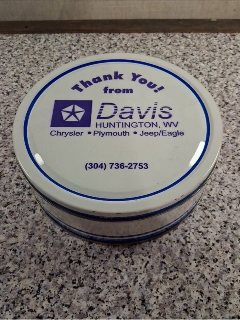 Thank you - Christmas GIFT? Round TIN 7 1/2" from Davis Chrysler Huntington, WV